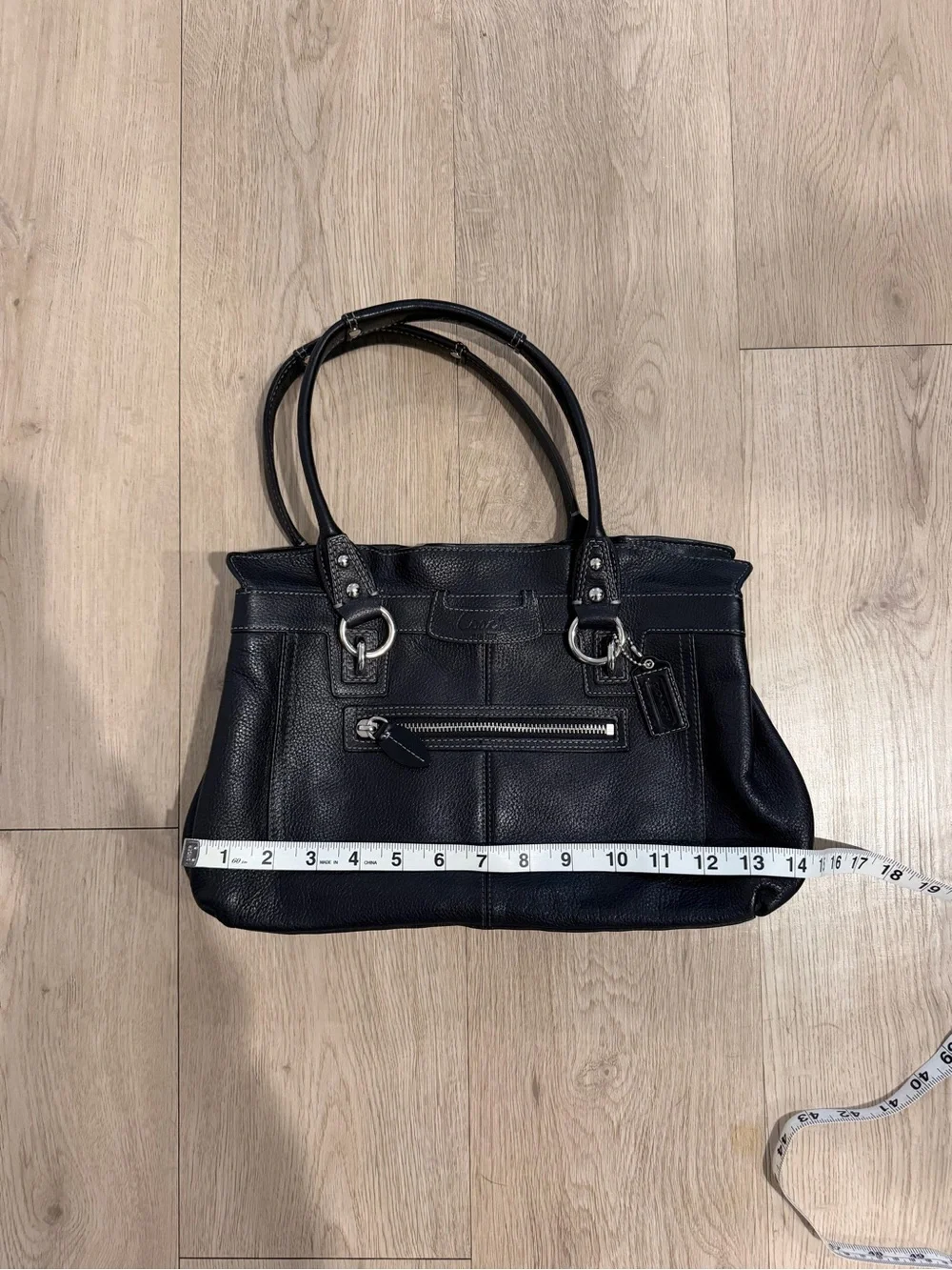 Coach Satchel F14686 Penelope Handbag Ruffled Top Tote Bag Black Pebbled Leather - Picture 3 of 7